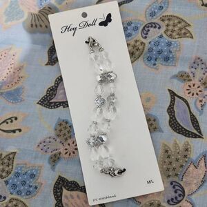 Hey Doll 🦋 1pc M/L Silver/White Bead Double Strand Watchband